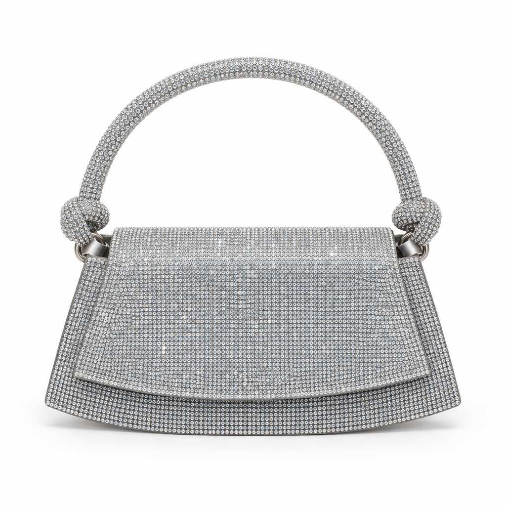Silver Crystal Knot-Handle Bag