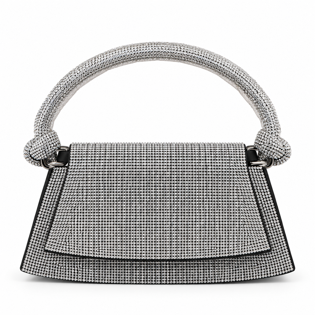 Silver Crystal Knot-Handle Bag