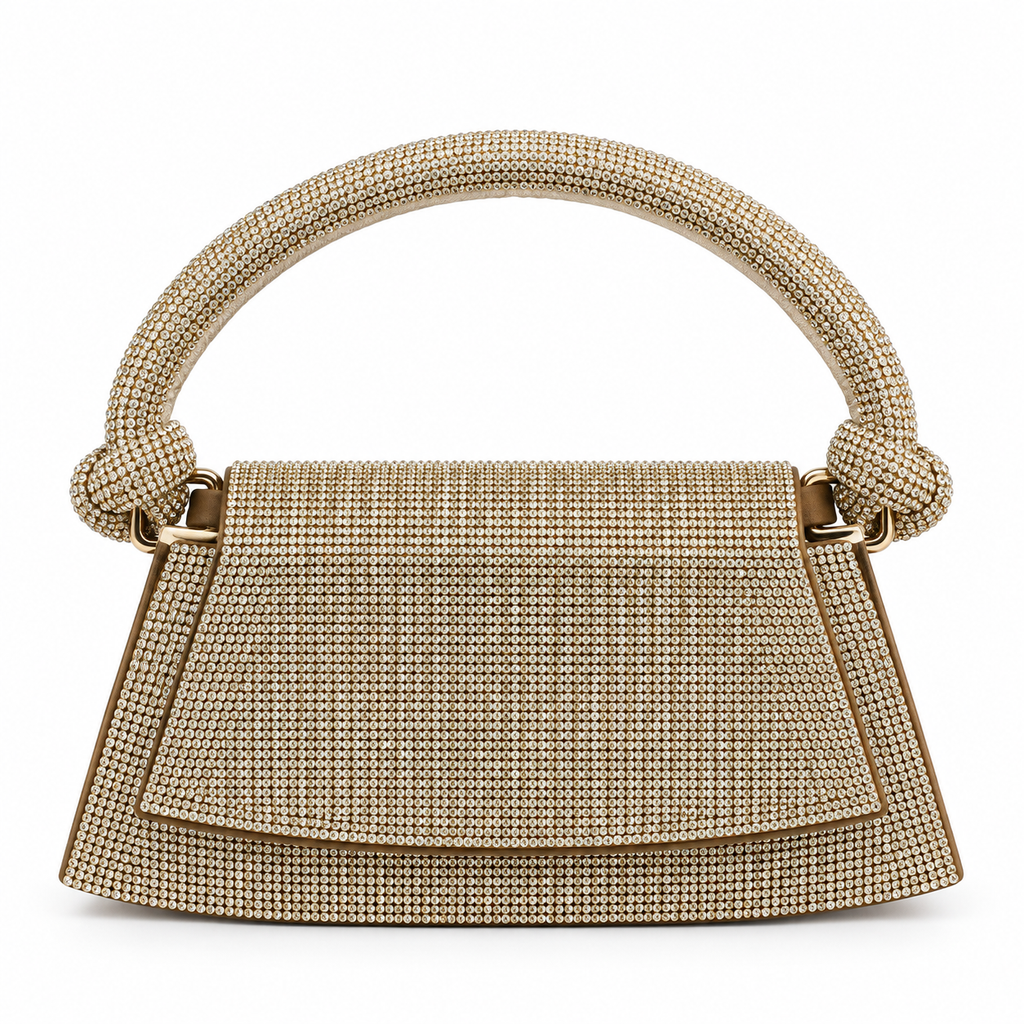 Silver Crystal Knot-Handle Bag