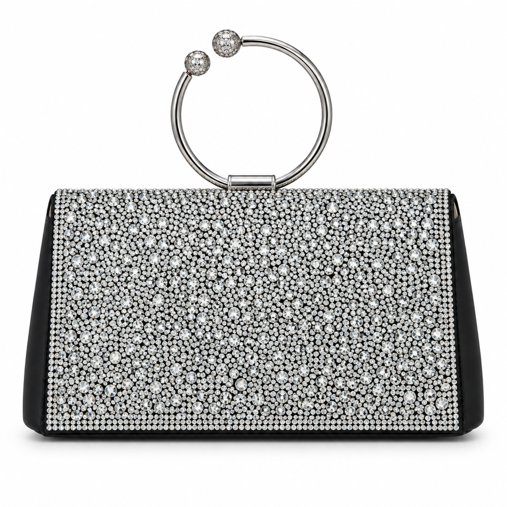 Silver Crystal Ring-Handle Bag