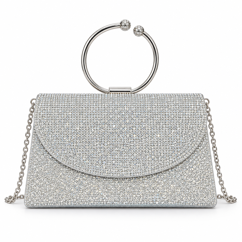 Silver Crystal Ring-Handle Bag