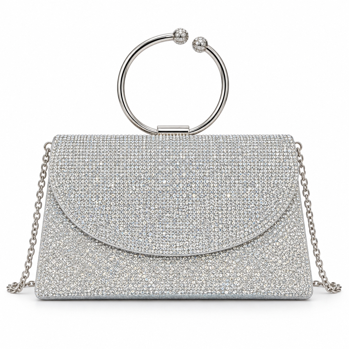 Silver Crystal Ring-Handle Bag
