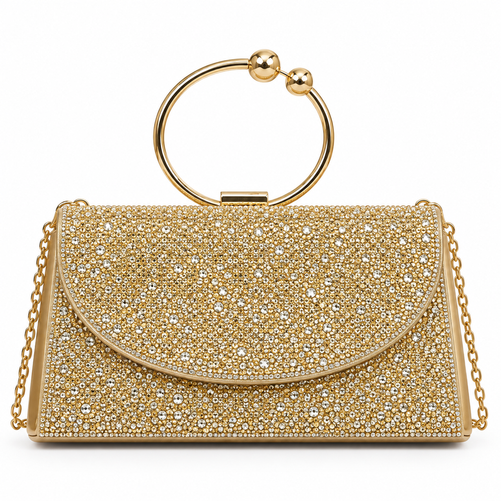 Silver Crystal Ring-Handle Bag
